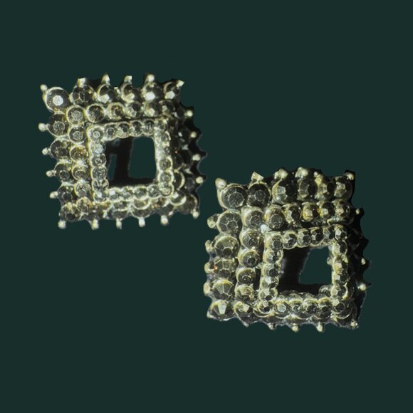 Hematite 3-Dimensional Square Earrings Vintage Silver settings EUC - Picture 1 of 9